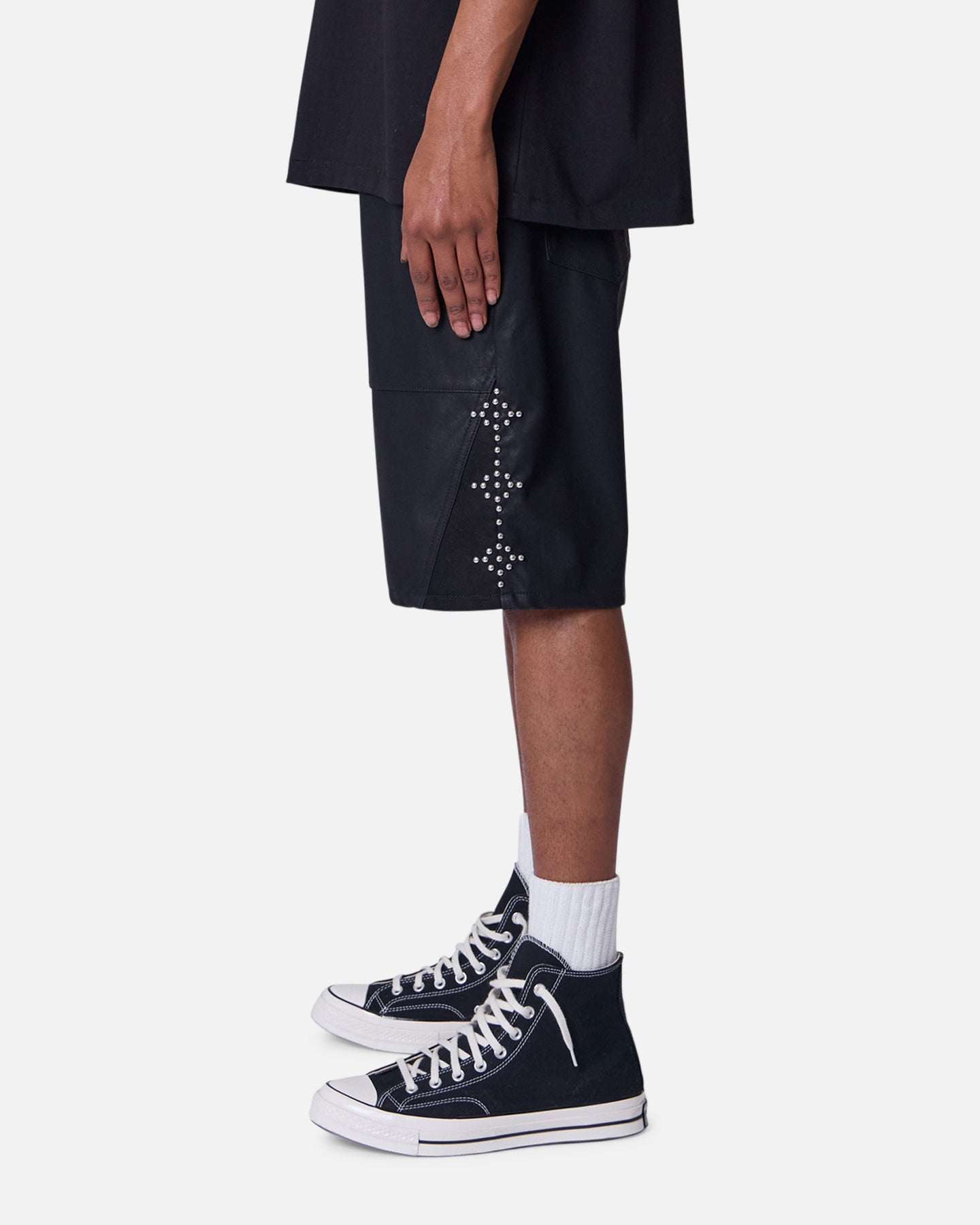MNML Ultra Baggy Stud Leather Shorts Black | Culture Kings US