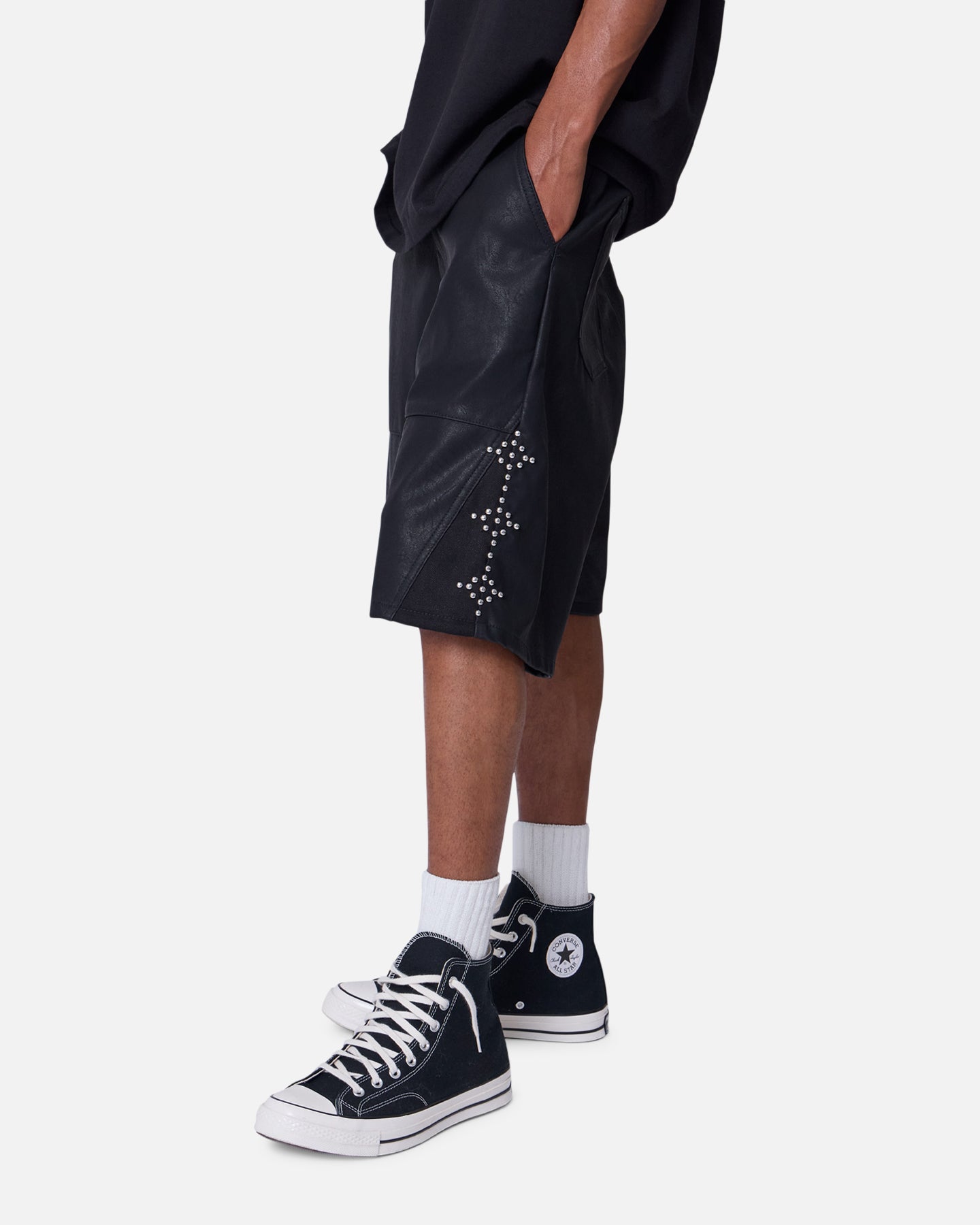MNML Ultra Baggy Stud Leather Shorts Black | Culture Kings US