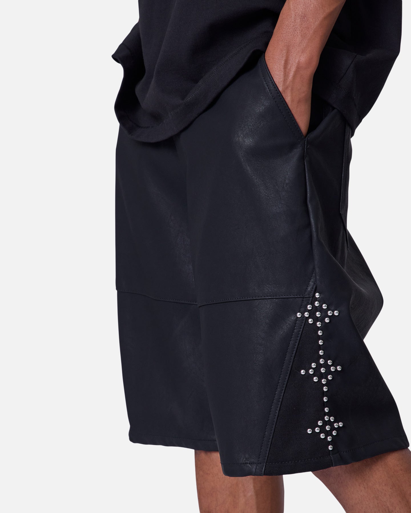 MNML Ultra Baggy Stud Leather Shorts Black | Culture Kings US