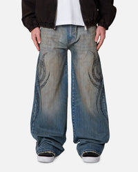 MNML Ultra Wide Tribal Denim Jeans Medium Blue