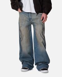 MNML Ultra Wide Tribal Denim Jeans Medium Blue