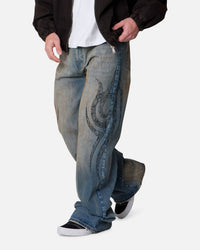 MNML Ultra Wide Tribal Denim Jeans Medium Blue
