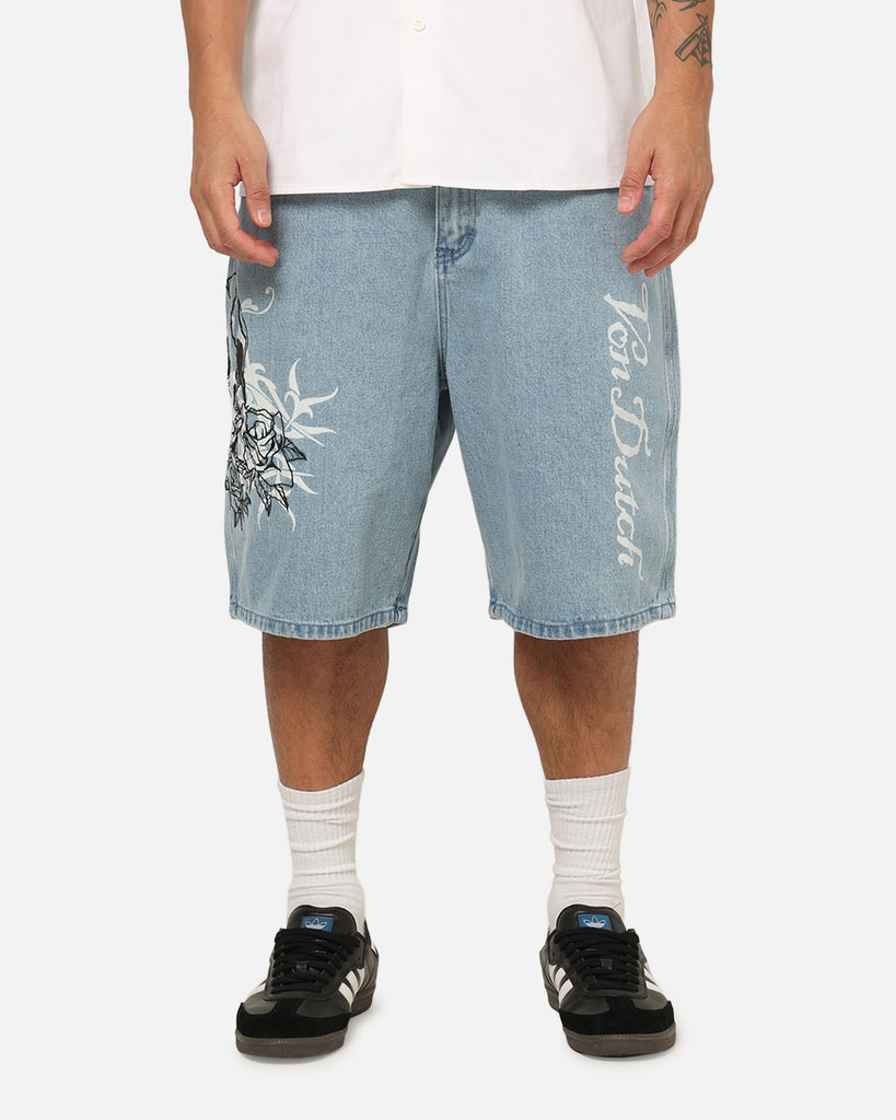 Von Dutch Skull Jean Shorts Mid Blue Denim | Culture Kings US