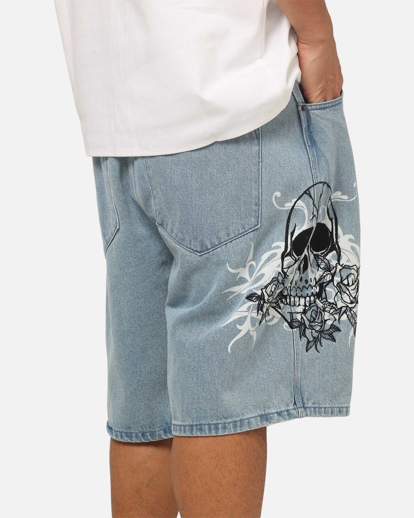 Von Dutch Skull Jean Shorts Mid Blue Denim | Culture Kings US
