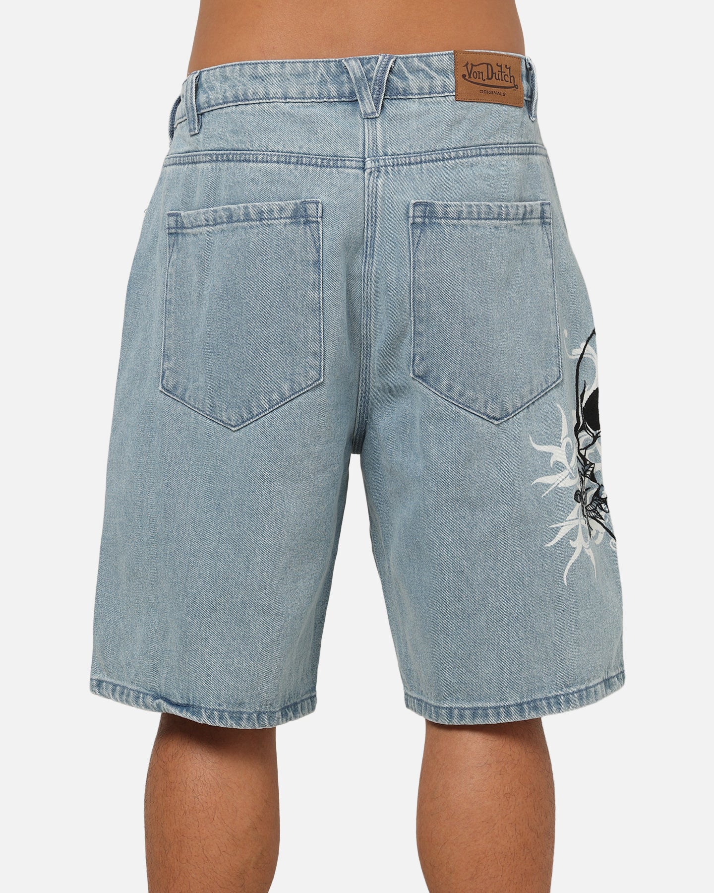 Von Dutch Skull Jean Shorts Mid Blue Denim | Culture Kings US