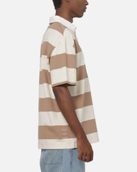 Vouseti Post Game Polo Shirt Latte White Stripe