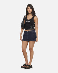 Ed Hardy Women's Waxed Denim Skirt Mid Blue