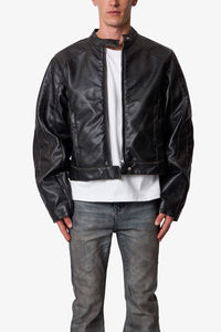 MNML Leather Moto Jacket Black