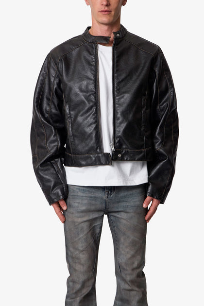 MNML Leather Moto Jacket Black