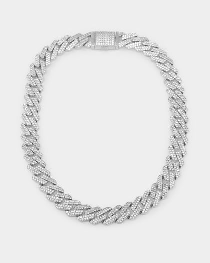 Saint Morta 18" Interlink Necklace Iced White Gold