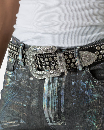MNML All Over Rhinestone Studded Belt Black