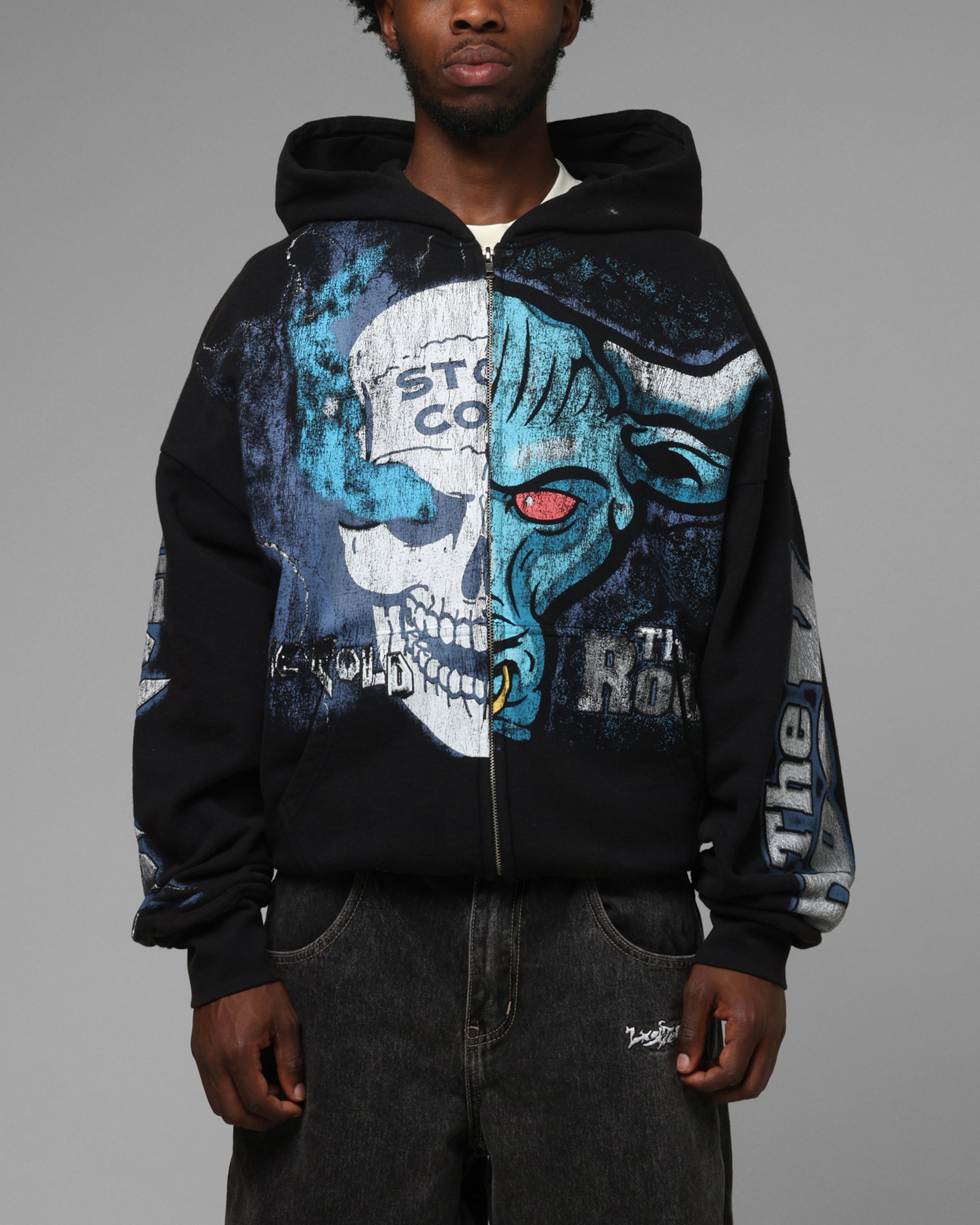 Loiter X WWE Stone Cold Beef Vintage Zip Hoodie Black | Culture