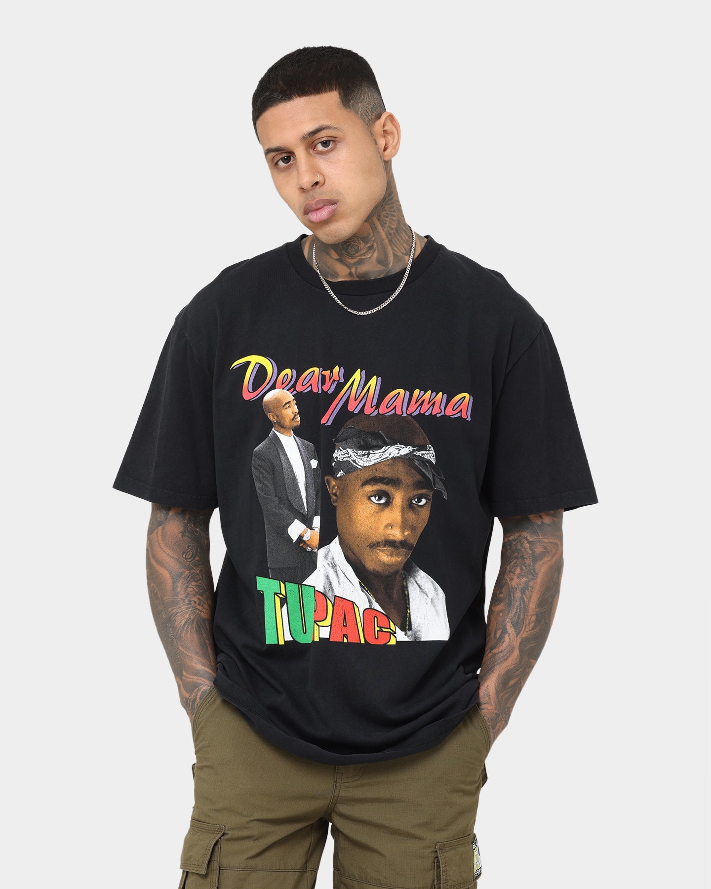 Tupac Dear Mama '90s Homage T-Shirt Washed Black | Culture Kings US