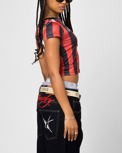 Ed Hardy Women's Football Baby T-Shirt Black/Red