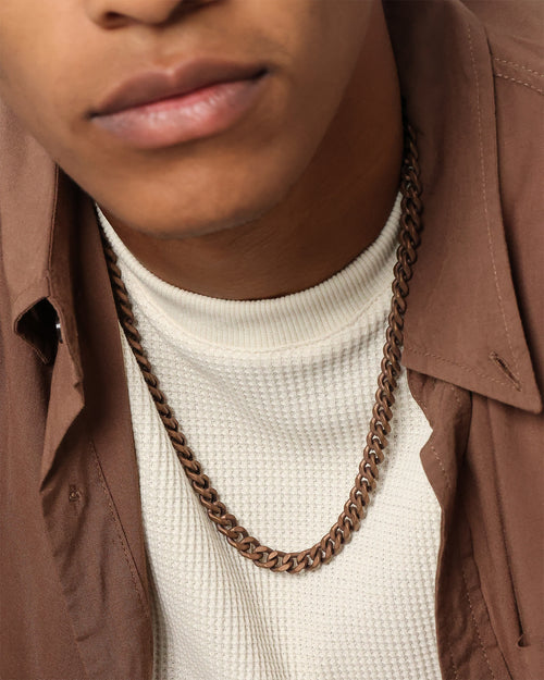 Guess Mainline 23" 8mm Cuban Necklace Chocolate Brown
