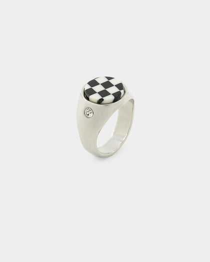Loiter Checkerboard Signet Ring Silver/Black/White