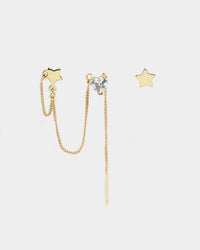 Raising Hell Women's Starry Heart Earrings Chain Iced Gold