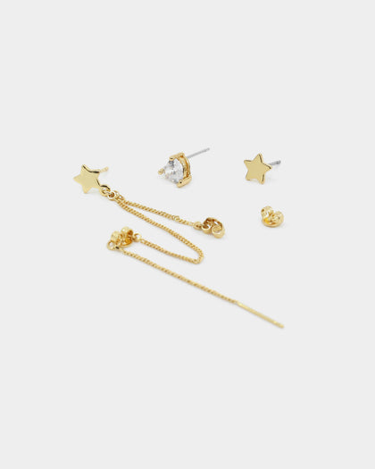 Raising Hell Women's Starry Heart Earrings Chain Iced Gold