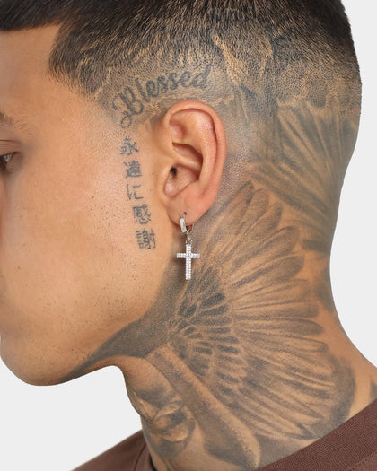 NXS Mini Cross Earring Iced White Gold