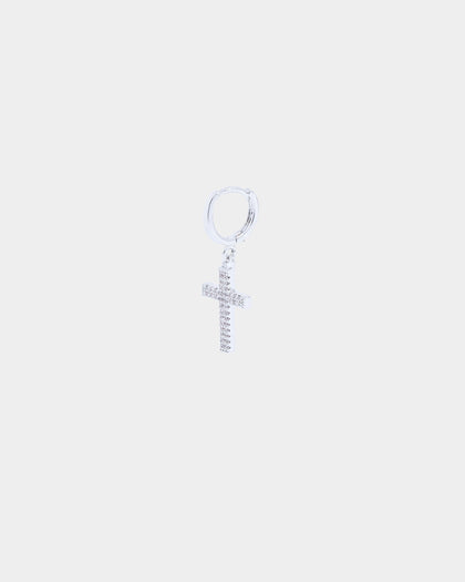 NXS Mini Cross Earring Iced White Gold