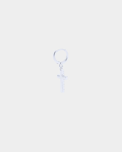 NXS Mini Cross Earring Iced White Gold