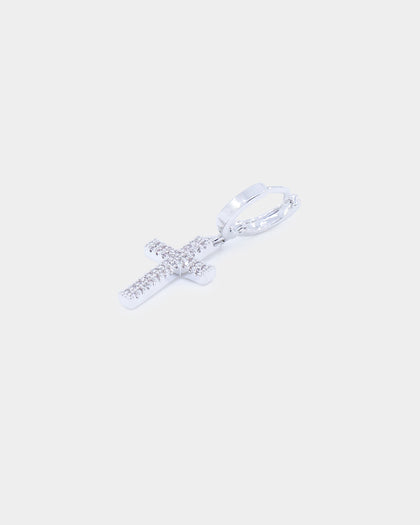 NXS Mini Cross Earring Iced White Gold