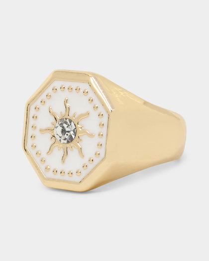 Wild For The Weekend Octagon Sun Signet Ring (Large) Gold
