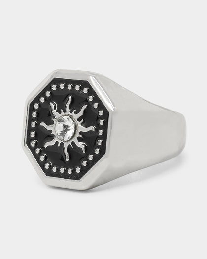 Wild For The Weekend Octagon Sun Signet Ring (Large) Silver