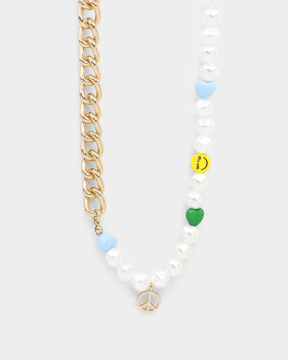 Wild For The Weekend Peace Beaded Necklace Gold