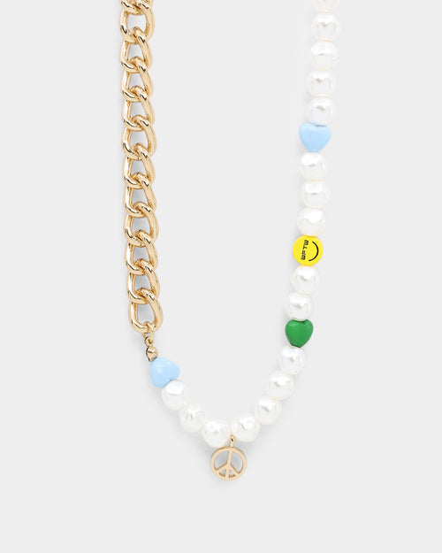 Wild For The Weekend Peace Beaded Necklace Gold