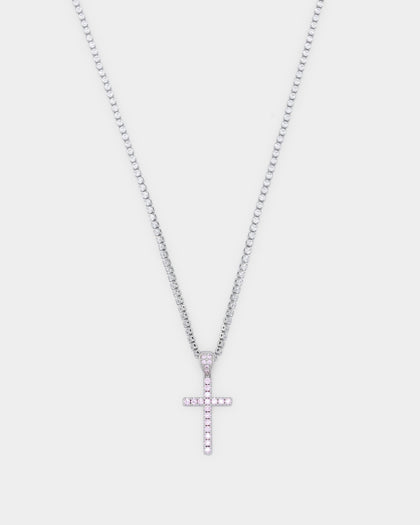 NXS Classic Mini Cross Pendant White Gold/Pink