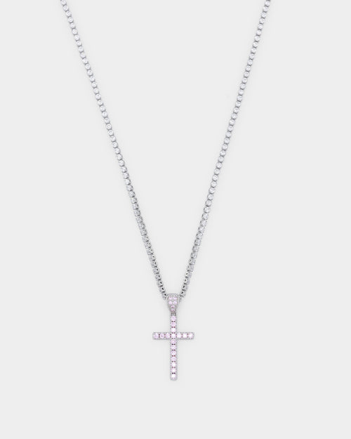 NXS Classic Mini Cross Pendant White Gold/Pink