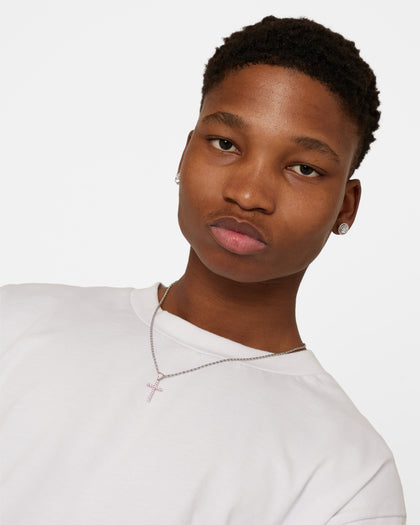 NXS Classic Mini Cross Pendant White Gold/Pink