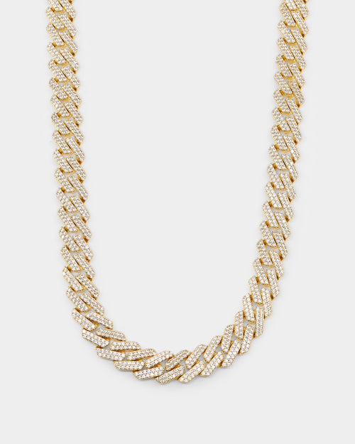 NXS 18" 14mm Iced Interlink Chain Iced Gold