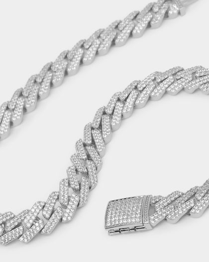 NXS 18" 14mm Iced Interlink Chain Iced White Gold