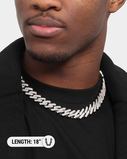 NXS 18" 14mm Iced Interlink Chain Iced White Gold