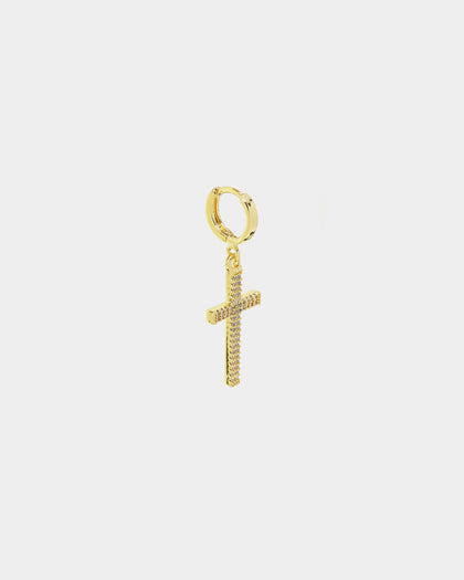 NXS Cross Earring Iced Gold