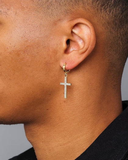 NXS Cross Earring Iced Gold