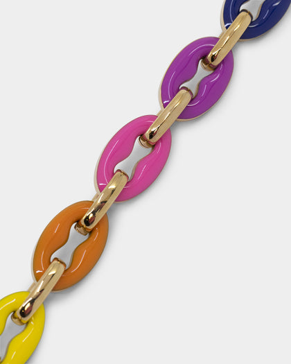 Guess Mainline Women's 17" Rainbow & Crystals Yellow Gold Necklace Multi