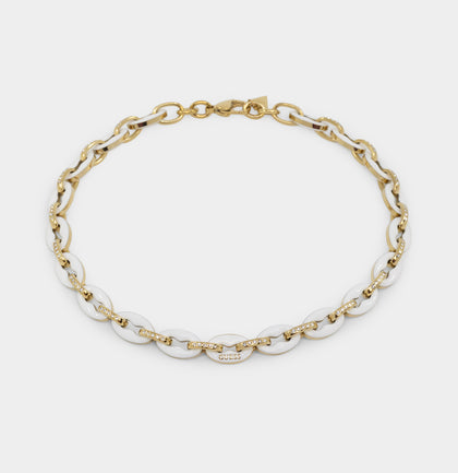 Guess Mainline Women's 17" White & Crystals Yellow Gold Necklace White