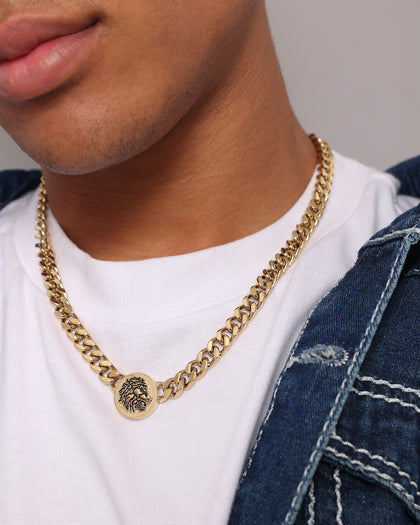 Guess Mainline 21" Side Lion Coin Necklace Gold