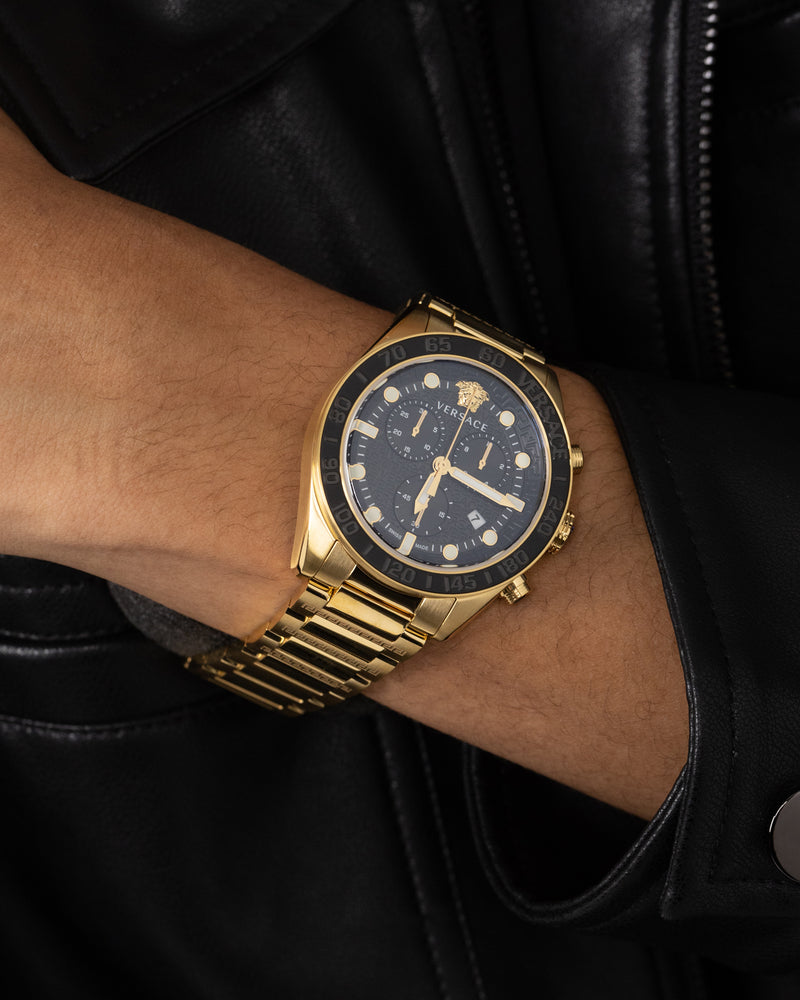 Versace Greca Dome Chrono Watch Black/Gold | Culture Kings US | Schweizer Uhren