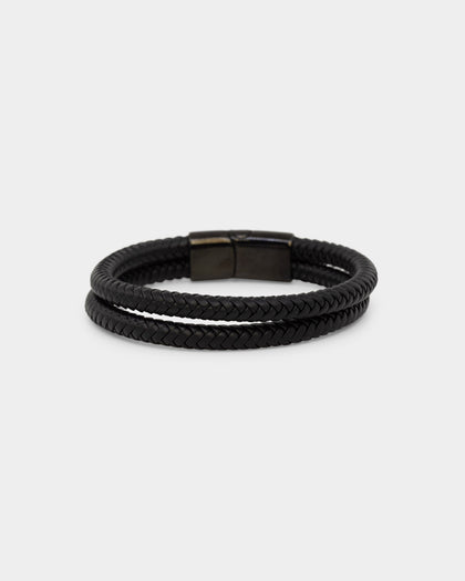 NXS Dyad Leather Bracelet Black