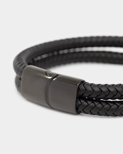 NXS Dyad Leather Bracelet Black
