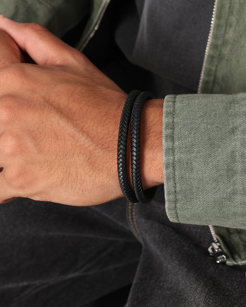 NXS Dyad Leather Bracelet Black