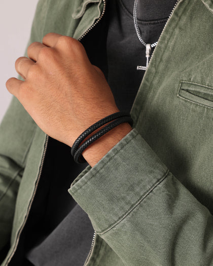 NXS Dyad Leather Bracelet Black