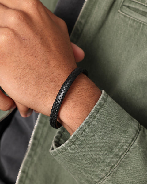 NXS Solo Leather Bracelet Stainless Steel | Culture Kings US