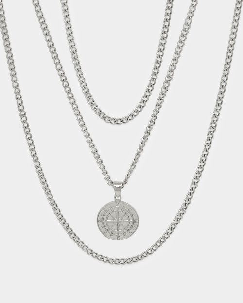 NXS Compass Necklace Set White Gold
