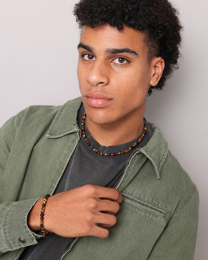 NXS Tiger Eye Necklace Steel/Brown