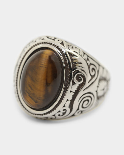 NXS Tiger Eye Ring Steel/Brown